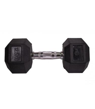 Haltère Hex Sveltus noir caoutchouc poignée chromée antidérapante
