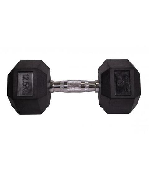 Haltère Hex Sveltus noir caoutchouc poignée chromée antidérapante