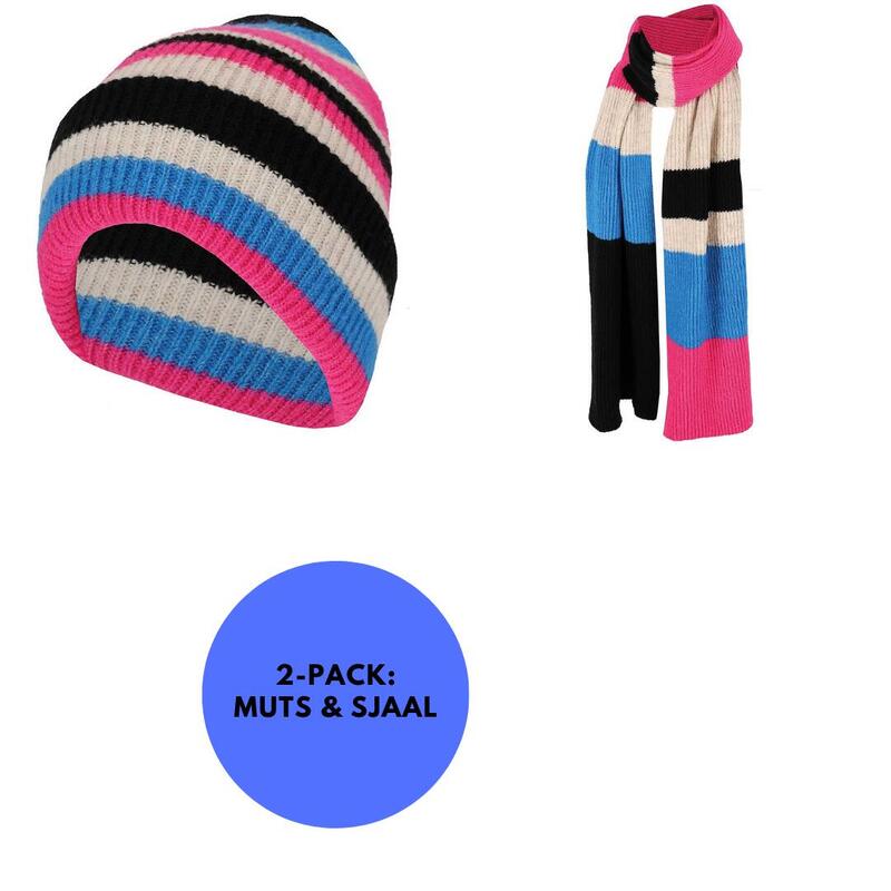 Heatkeeper - Muts & Sjaal dames - Fashion Set Stripes - Fuchsia