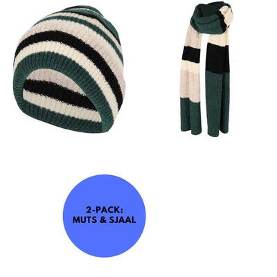 Heatkeeper - muts & sjaal dames - fashion set stripes - lime groen