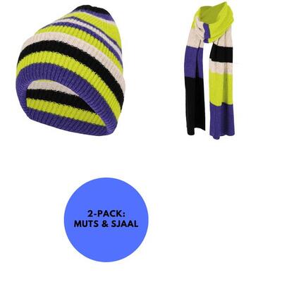 Heatkeeper - muts & sjaal dames - fashion set stripes - lime groen