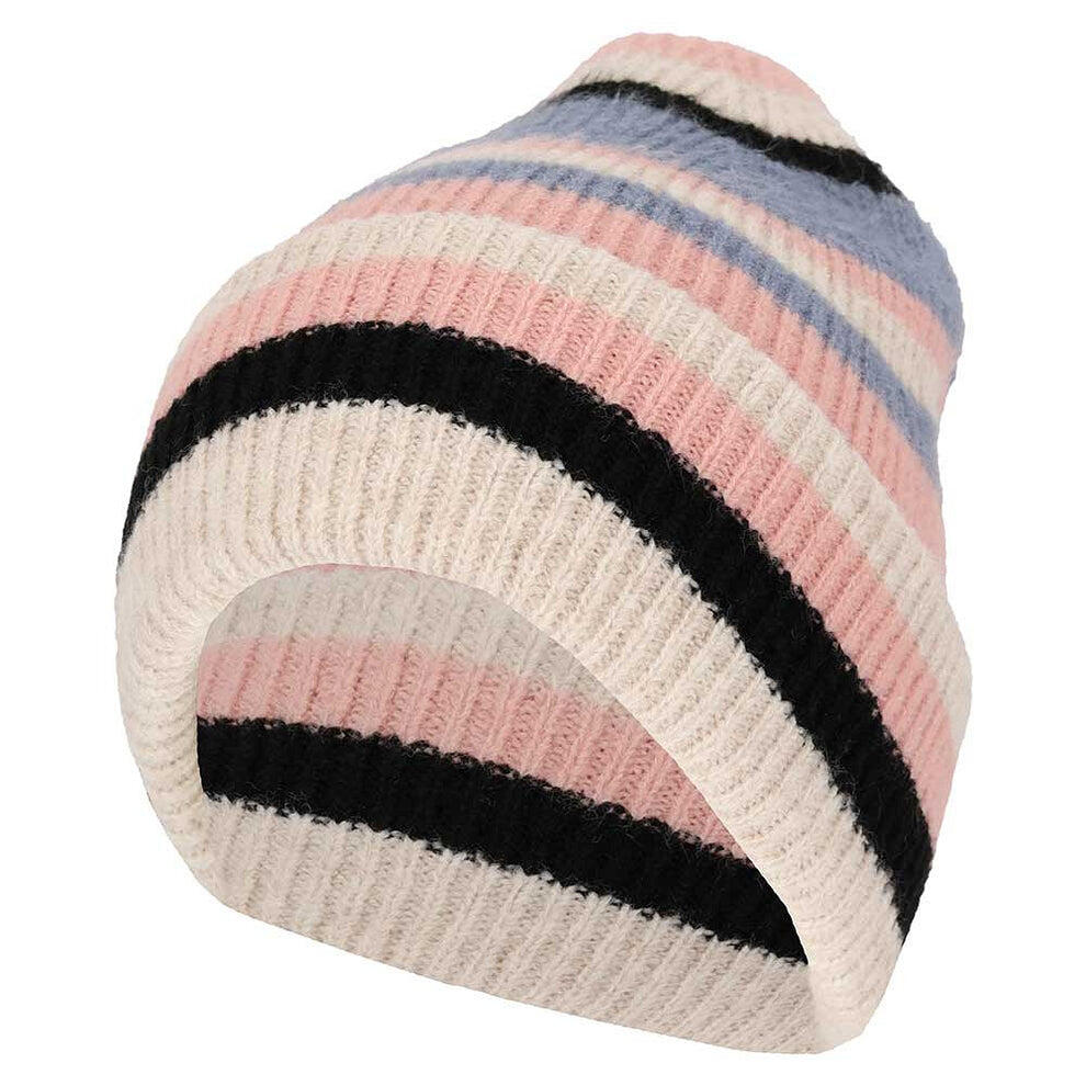 Set da donna con cappello e sciarpa a righe rosa antico taglia unica. 2/3