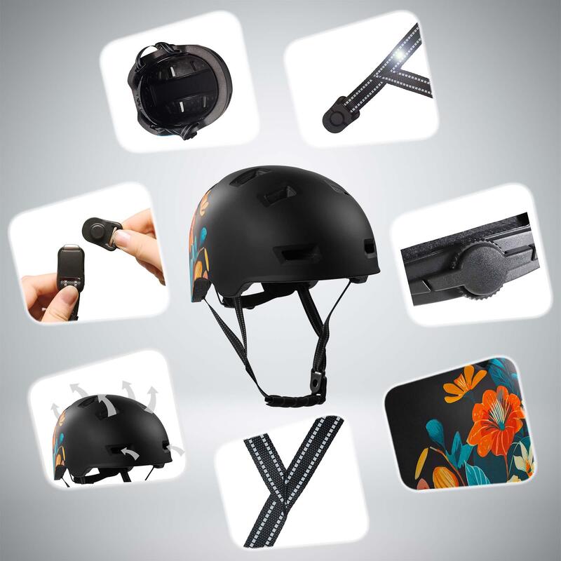 Casco de skate y bici | Flor Negra L (57-61 cm) | Certificado EN1078