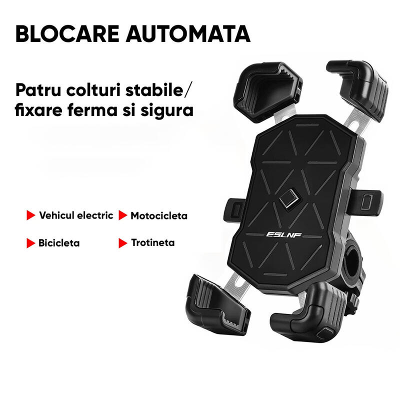 Suport telefon bicicleta, moto, trotineta, telefoane max 18.3 cm, rotativ 360