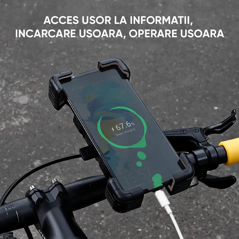 Suport telefon bicicleta, moto, trotineta, telefoane max 18.3 cm, rotativ 360