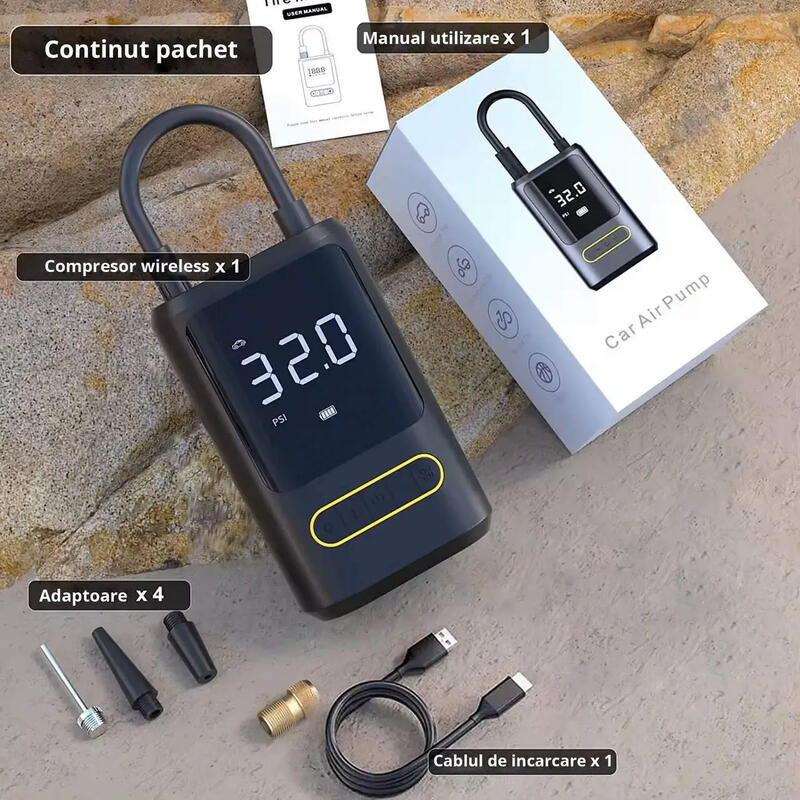 Compresor digital aer wireless 70W, 150 PSI, 18 L/min, 2 x 2000mAh, portabil