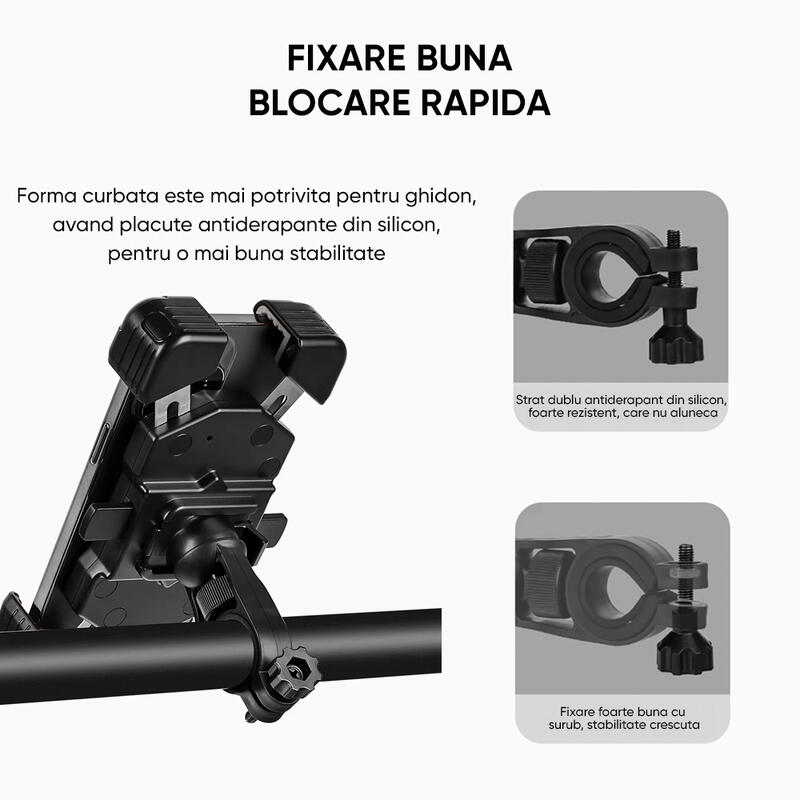 Suport telefon bicicleta, moto, trotineta, telefoane max 18.3 cm, rotativ 360