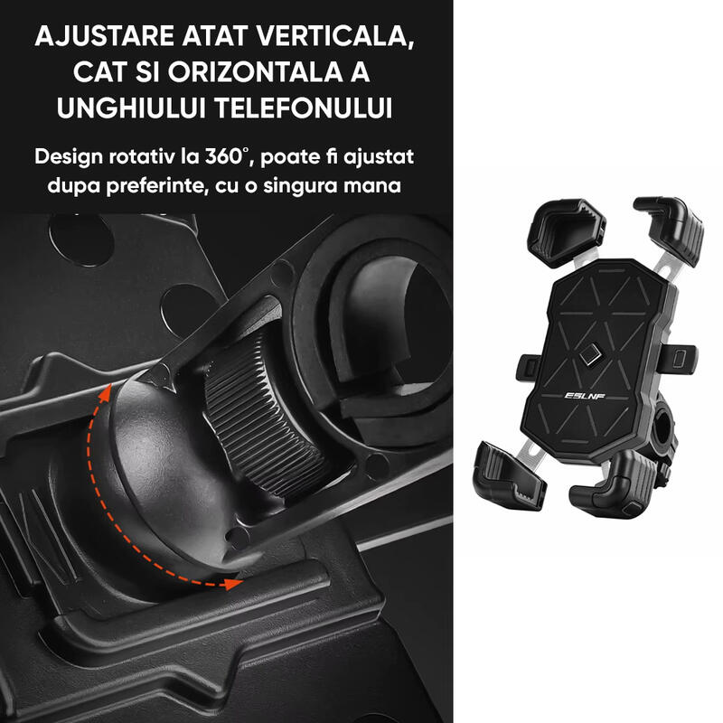 Suport telefon bicicleta, moto, trotineta, telefoane max 18.3 cm, rotativ 360