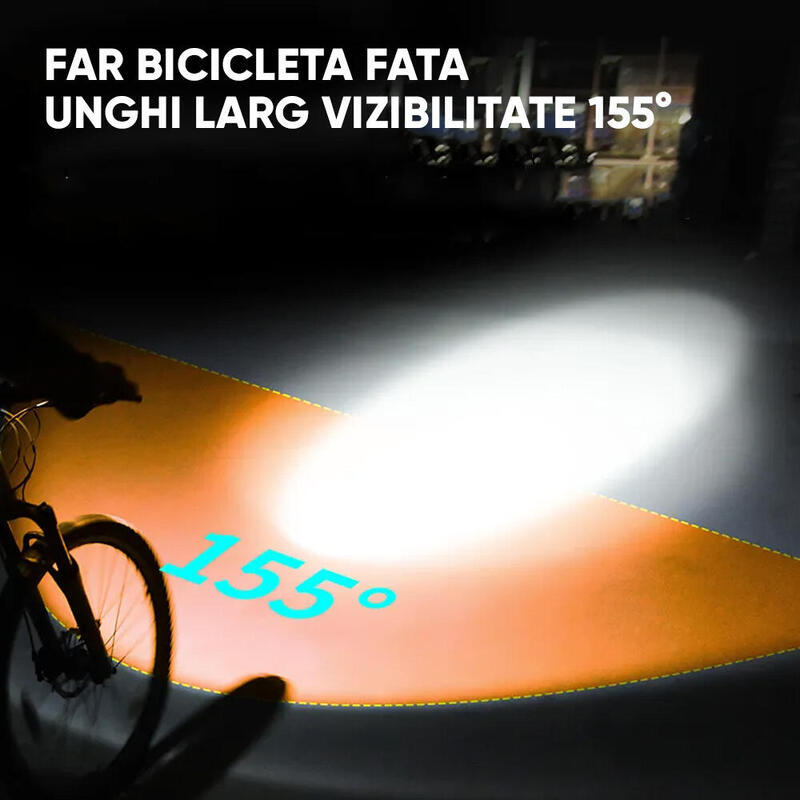 Far bicicleta, 200 lm, unghi larg vizibilitate 155 grade, incarcare solara, USB