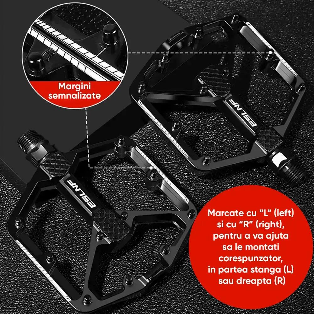 Pedale bicicleta MTB,de oras,BMX,4 rulmenti DU,model lat,crampoane,antiderapante 4/7