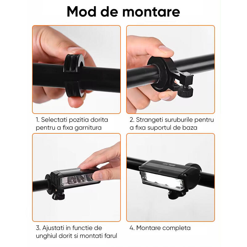 Far bicicleta Profesional Ultra-Luminos, 1000 lm, unghi larg, baterie 2000 mAh