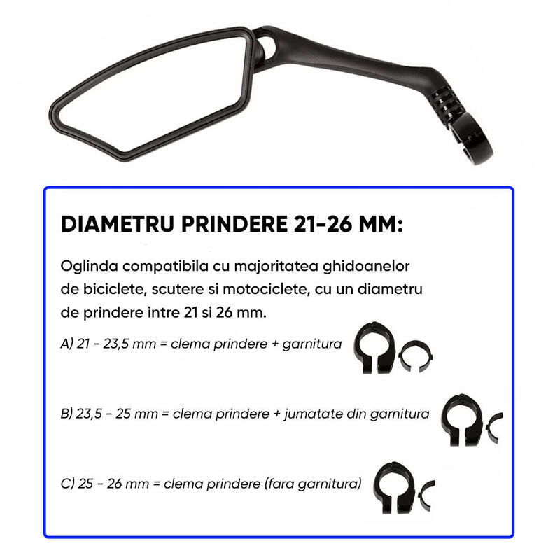 Oglinda bicicleta HD, reglabila 360 grade, unghi larg, MTB, BMX, scuter, moto