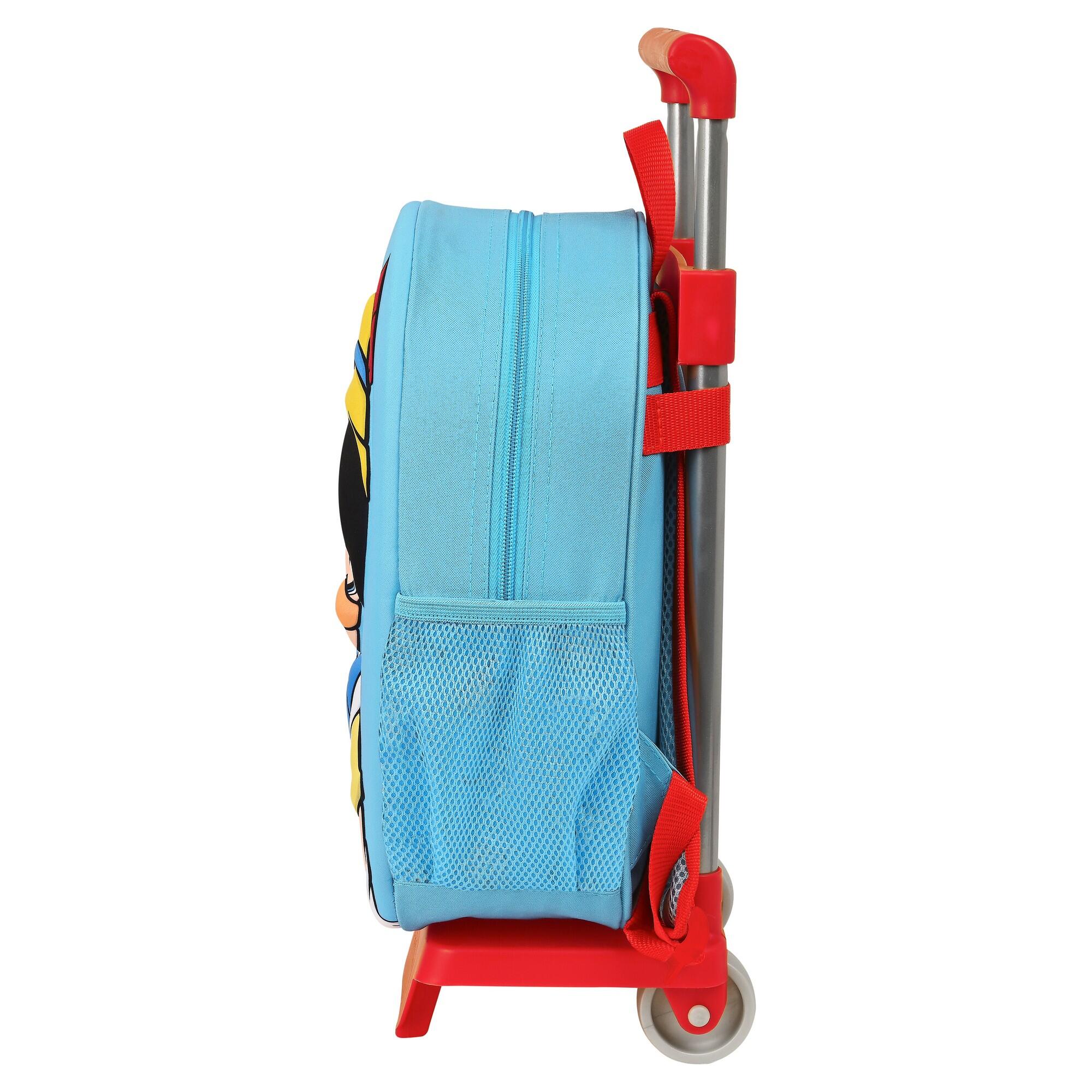 Mochila Escolar con Ruedas M020H Azul 3/4