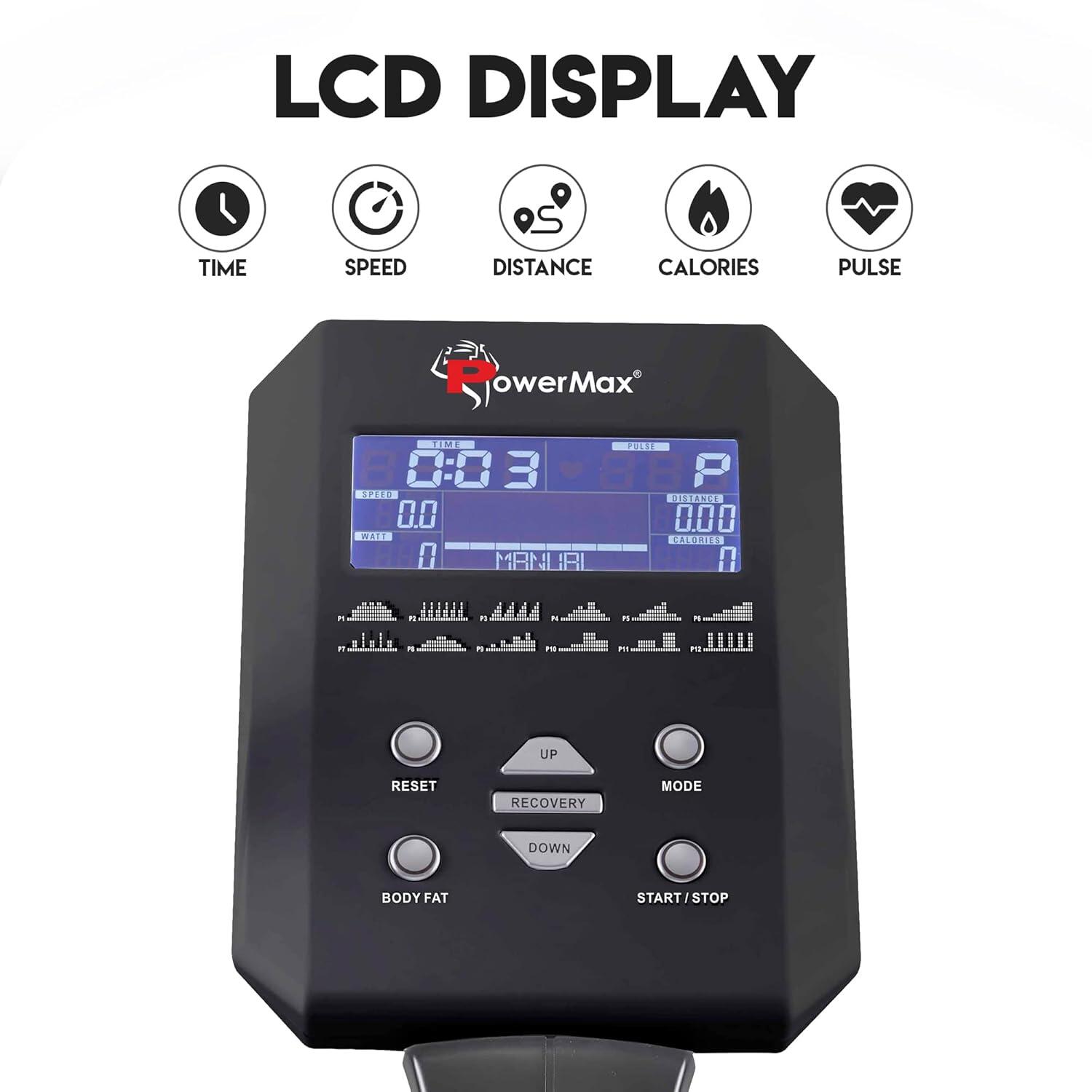 PowerMax Fitness® BU-750 Exercise Upright Bike with Hand Pulse, Adjustable Resistance, Water Bottle Cage, 9KG Flywheel for Cardio Training Workout at Home, Silver shine colour