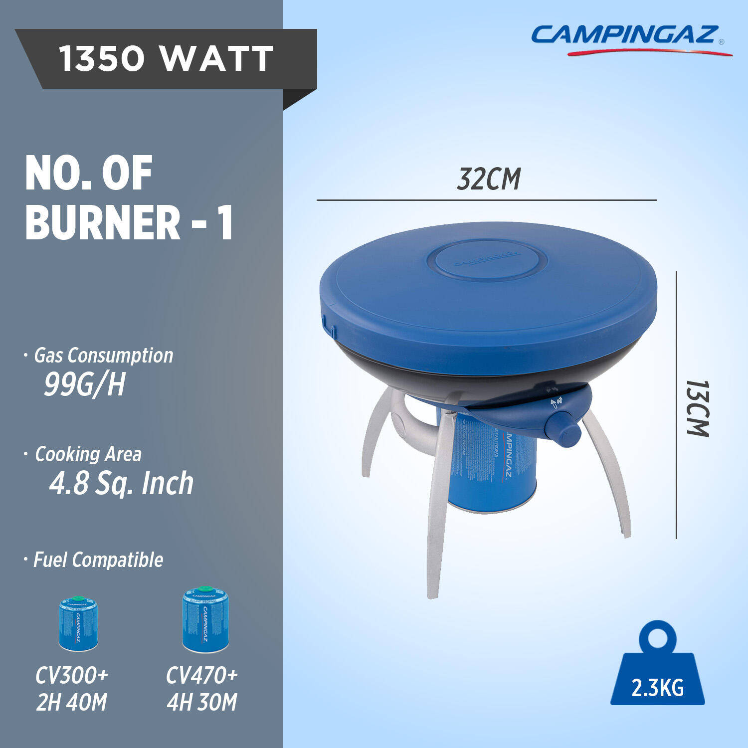 Party Grill Camping BBQ Stove With CV 300 cartridge Gas, All-in-One Portable Camping BBQ, with Griddle, Grid and Pan Support -  2