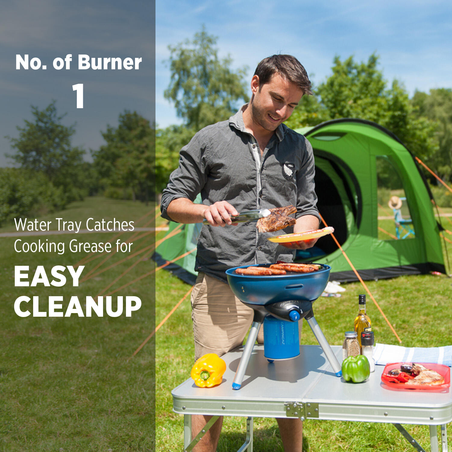 Party Grill Camping BBQ Stove With CV 470 cartridge Gas, All-in-One Portable Camping BBQ, with Griddle, Grid and Pan Support