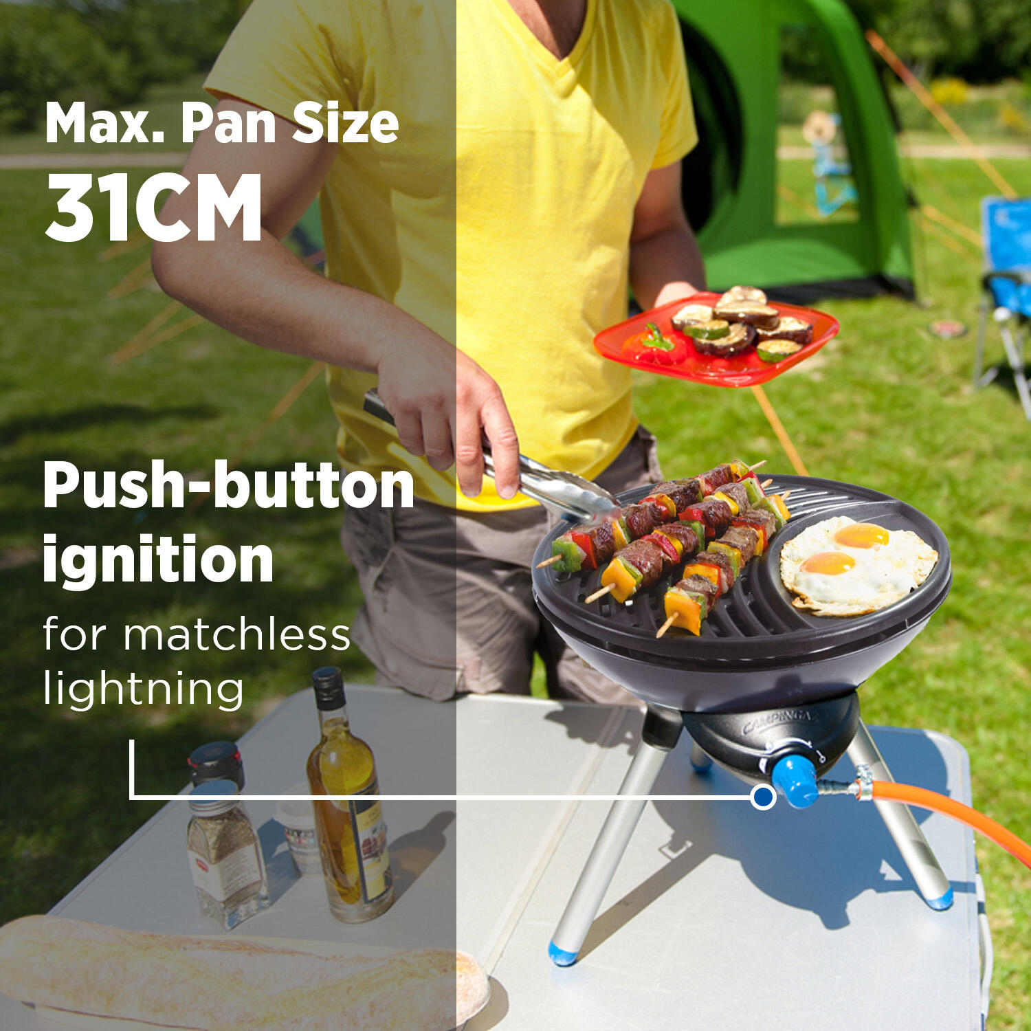 Party Grill Camping BBQ Stove, All-in-One Portable Camping BBQ, with Griddle, Grid and Pan Support