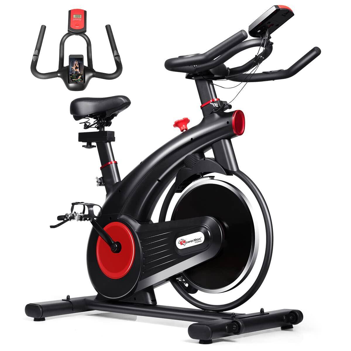 PowerMax Fitness® Steel B-S2 Exercise Spin Bike with 14 Kg Flywheel, Adjustable Resistance, LCD Monitor and Heart Rate Sensor for Fitness at Home; Home Workouts (Max Weight Capacity: 140 kg) Black -  1