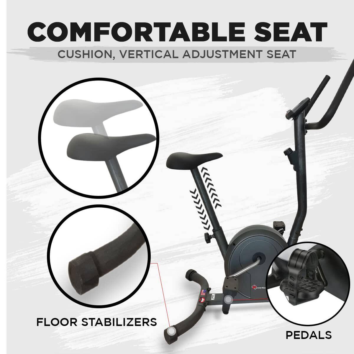 PowerMax Fitness® BU-300 Magnetic Exercise Upright Bike for Home [Flywheel:2kg, Max User Weight:100kg, LCD Display, Vertical Seat Adjustment] Black Bike -  4