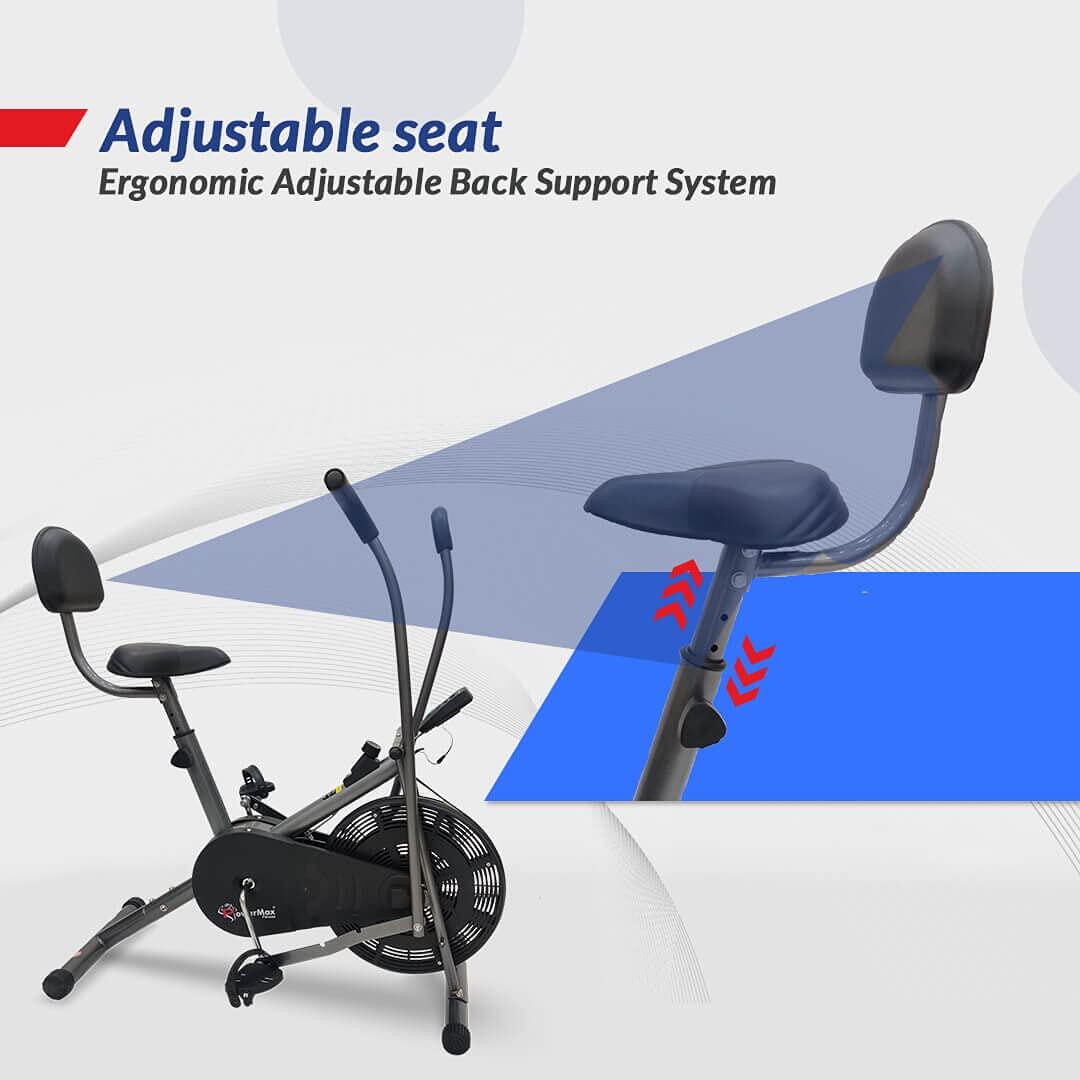 PowerMax Fitness BU-201 Dual Action Air Bike/Exercise Bike for Home _PIPE_Gym Cycle for Workout With Adjustable Cushioned Seat _