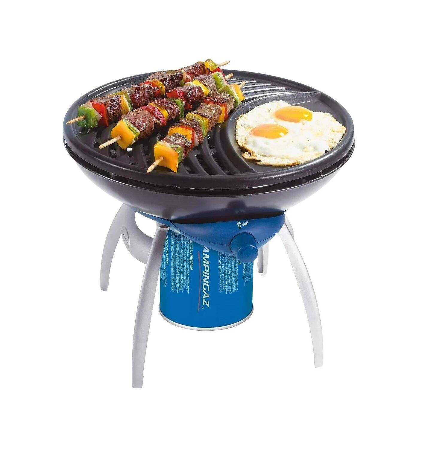Party Grill Camping BBQ Stove With CV 470 cartridge Gas, All-in-One Portable Camping BBQ, with Griddle, Grid and Pan Support