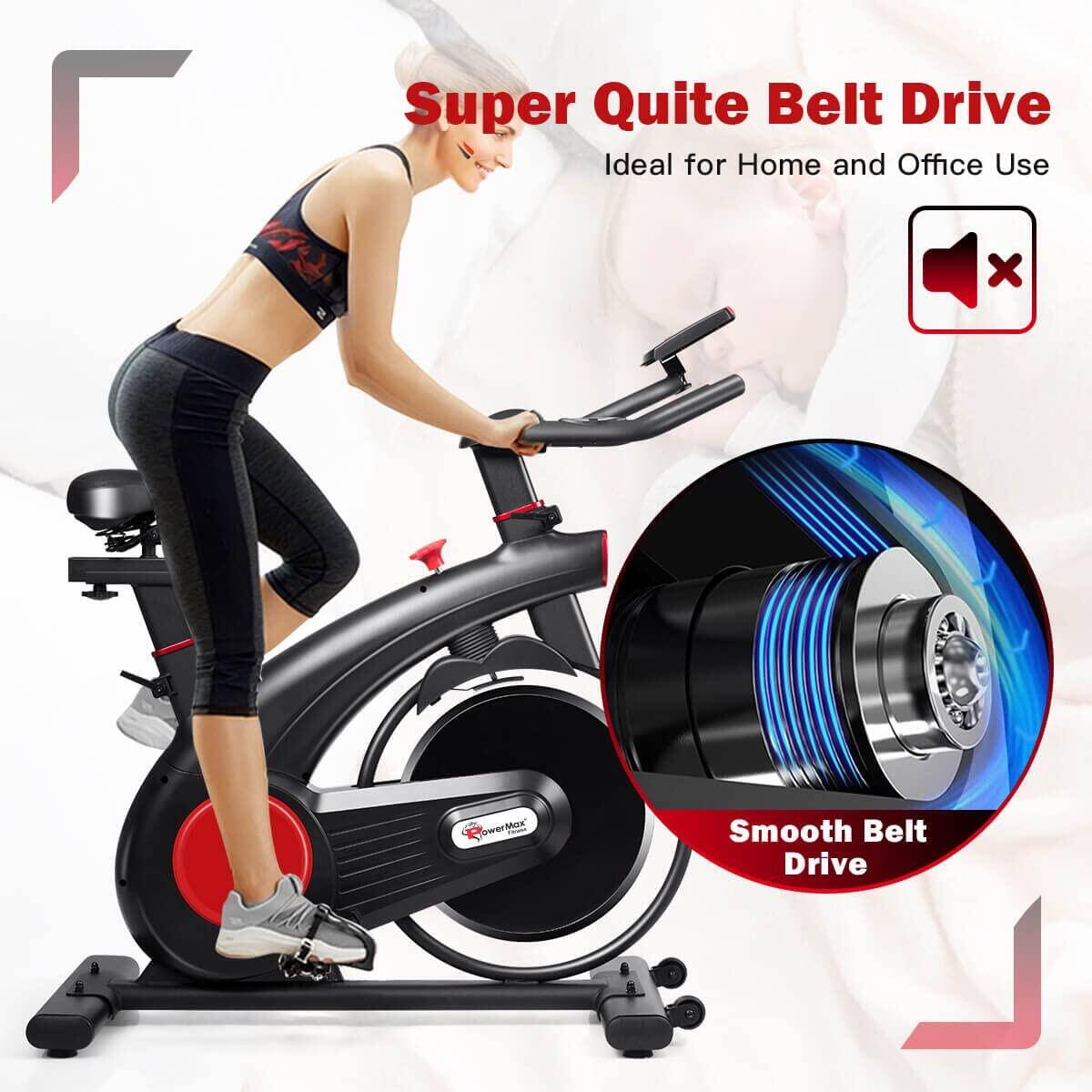 PowerMax Fitness® Steel B-S2 Exercise Spin Bike with 14 Kg Flywheel, Adjustable Resistance, LCD Monitor and Heart Rate Sensor for Fitness at Home; Home Workouts (Max Weight Capacity: 140 kg) Black -  4