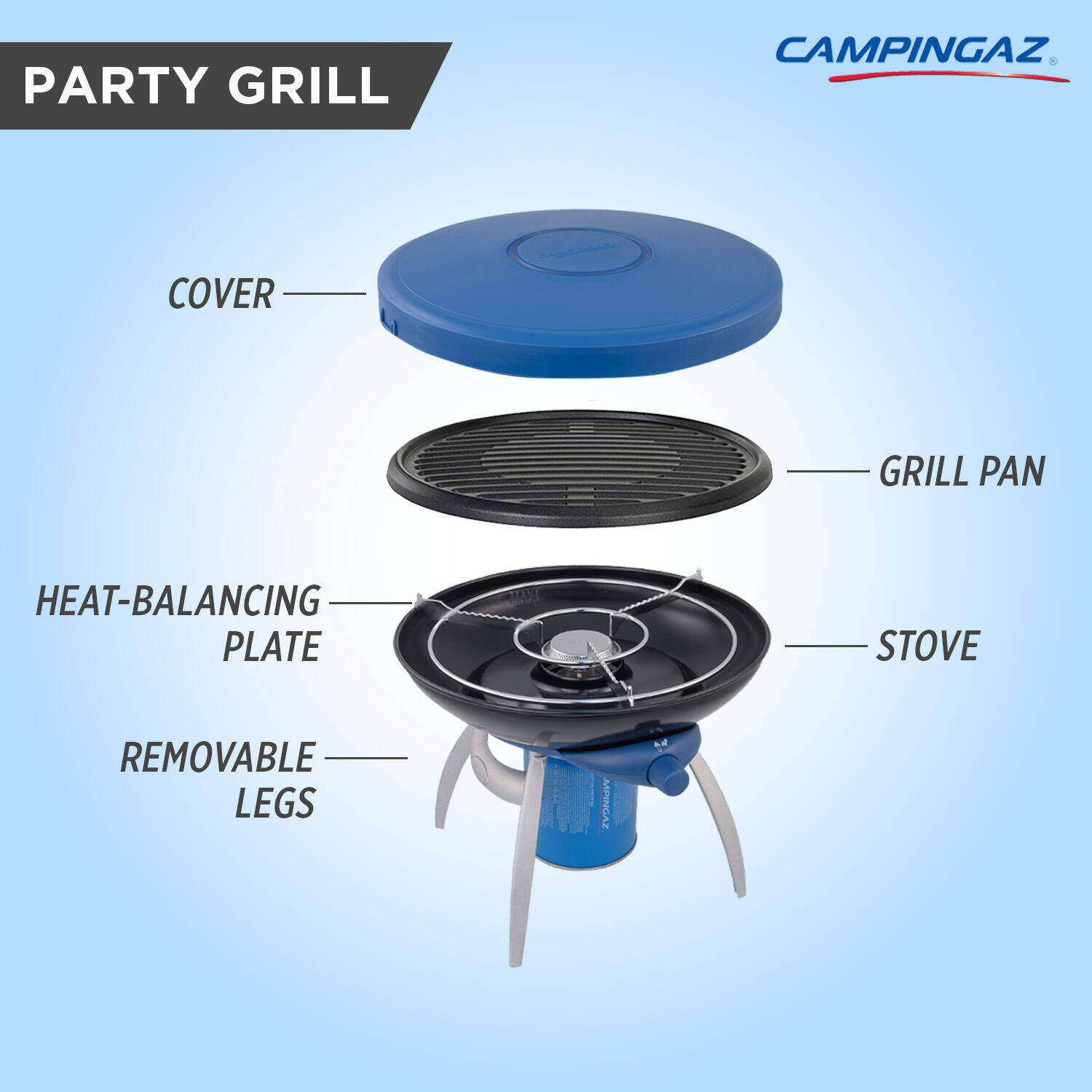 Party Grill Camping BBQ Stove With CV 300 cartridge Gas, All-in-One Portable Camping BBQ, with Griddle, Grid and Pan Support -  5