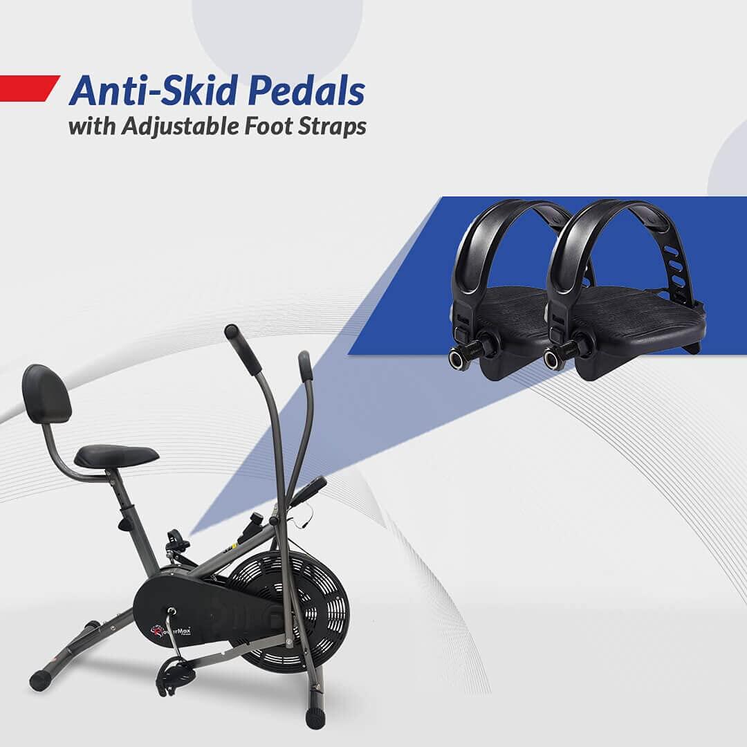PowerMax Fitness BU-201 Dual Action Air Bike/Exercise Bike for Home _PIPE_Gym Cycle for Workout With Adjustable Cushioned Seat _