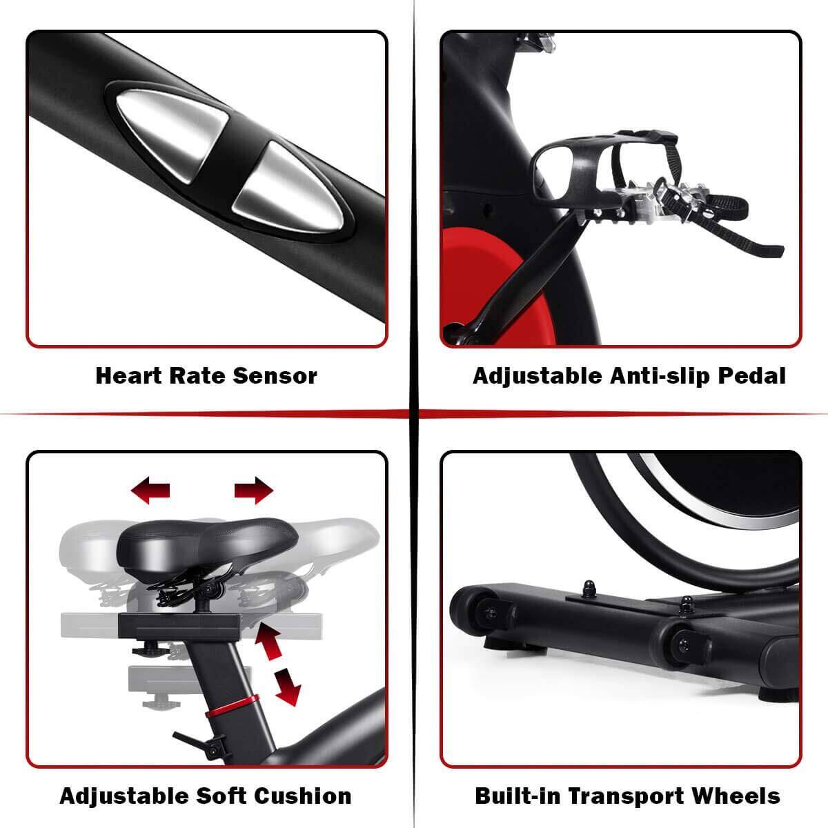 PowerMax Fitness® Steel B-S2 Exercise Spin Bike with 14 Kg Flywheel, Adjustable Resistance, LCD Monitor and Heart Rate Sensor for Fitness at Home; Home Workouts (Max Weight Capacity: 140 kg) Black -  5