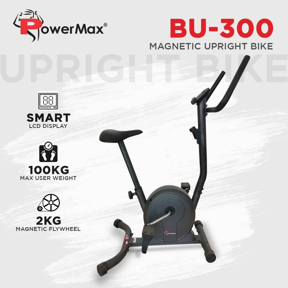 PowerMax Fitness® BU-300 Magnetic Exercise Upright Bike for Home [Flywheel:2kg, Max User Weight:100kg, LCD Display, Vertical Seat Adjustment] Black Bike -  2