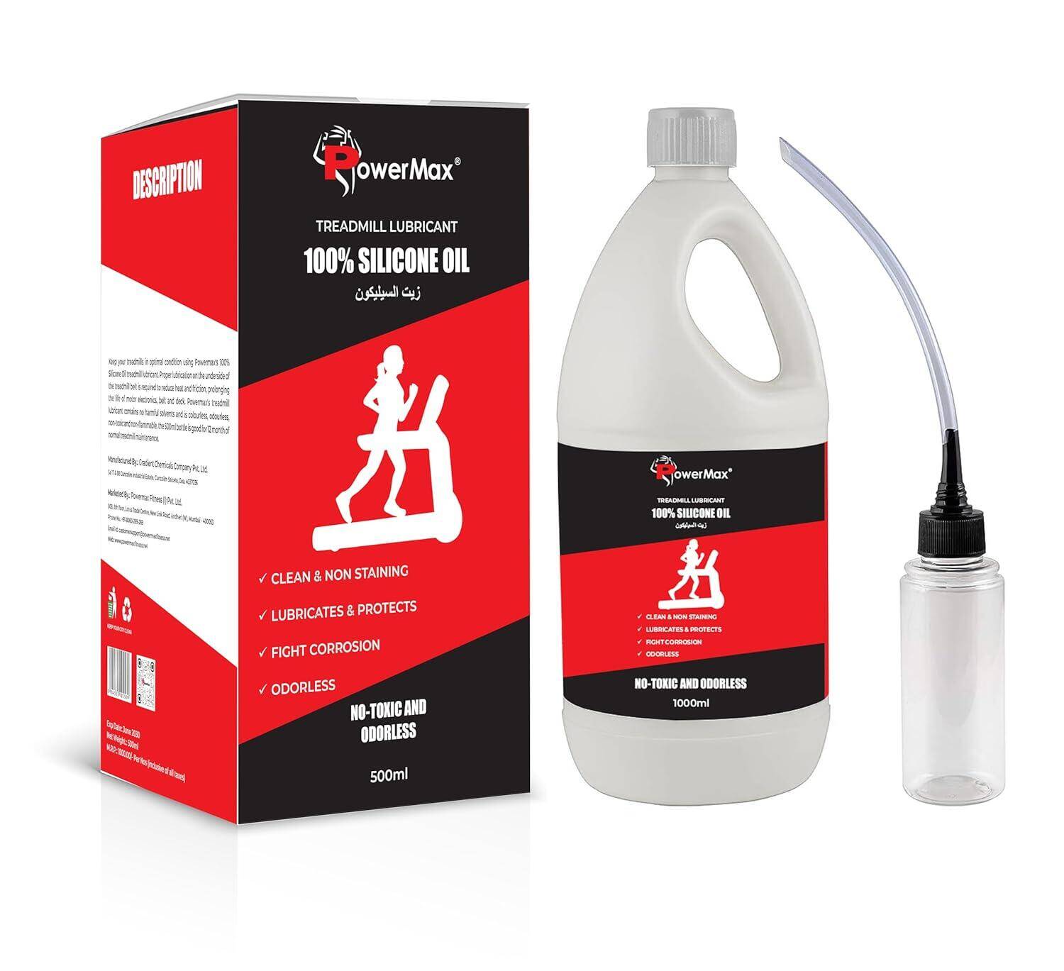 PowerMax Fitness® PMS-500 Multi-Purpose 100% Pure Silicone Treadmill Lubricant, Full Belt Width Lubrication, No Odor & No Propellants, Nozzle Cap for Easy Application for All Treadmills -  1