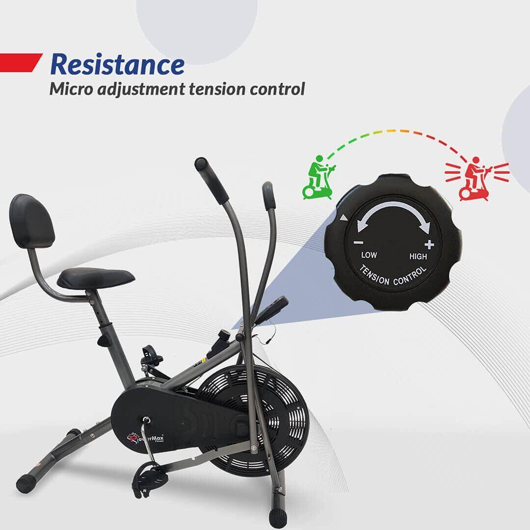 PowerMax Fitness BU-201 Dual Action Air Bike/Exercise Bike for Home _PIPE_Gym Cycle for Workout With Adjustable Cushioned Seat _ -  5