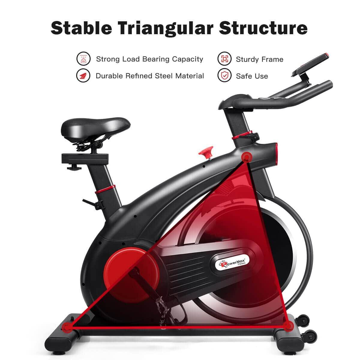 PowerMax Fitness® Steel B-S2 Exercise Spin Bike with 14 Kg Flywheel, Adjustable Resistance, LCD Monitor and Heart Rate Sensor for Fitness at Home; Home Workouts (Max Weight Capacity: 140 kg) Black -  3