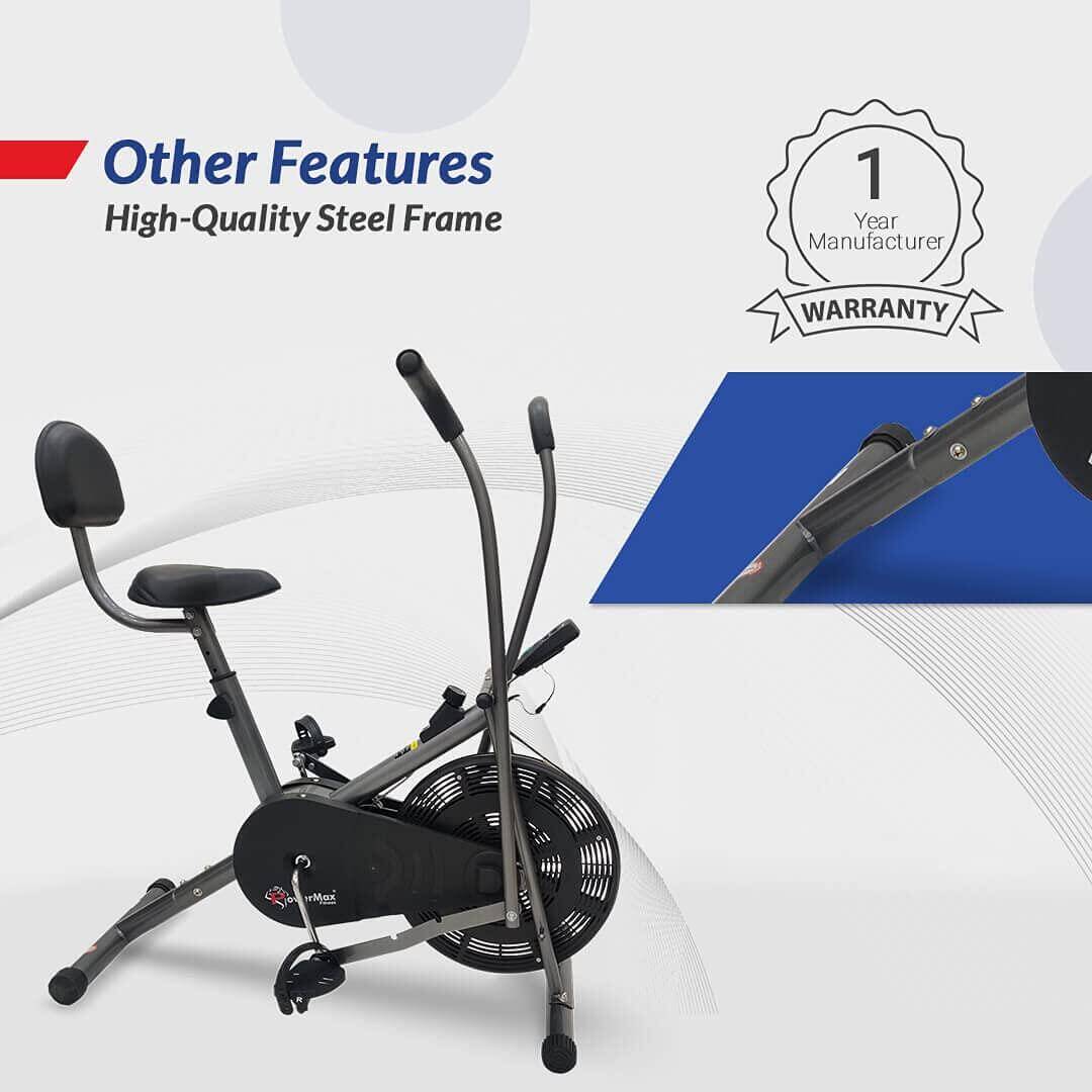 PowerMax Fitness BU-201 Dual Action Air Bike/Exercise Bike for Home _PIPE_Gym Cycle for Workout With Adjustable Cushioned Seat _ -  3