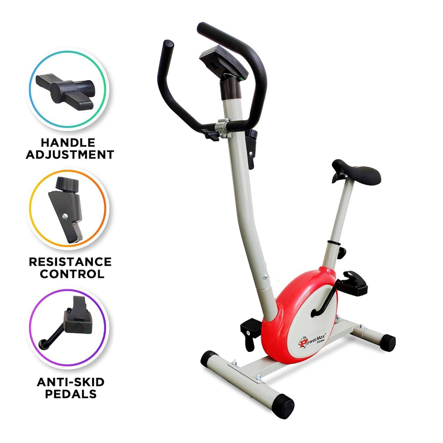 PowerMax Fitness BU-200-AL156 Premiun Upright Exercise Bike for Home Use,HDR foam grip,Comfortable Cusion Seat,Adjustable Height,Exercise Cycle【Max User Wt.100kg |1 PC Crank 】 DIY(DO IT YOURSELF)White -  2
