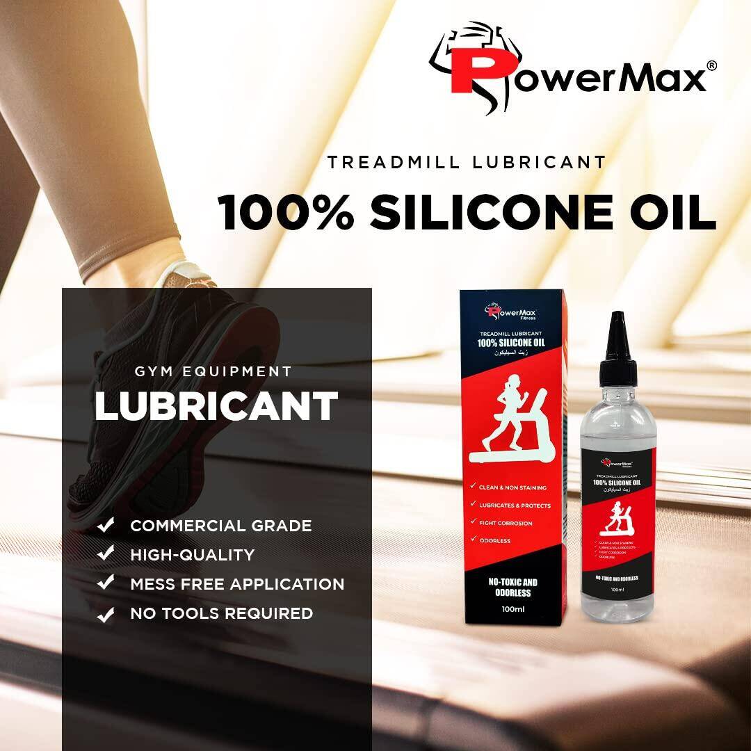 PowerMax Fitness Multi-Purpose PMS-100 (100ml Silicone Oil Bottle) 100% Pure Silicone Treadmill Belt Lubricant, Full Belt Width Lubrication, No Odor & No Propellants, Nozzle Cap for Easy Application -  2