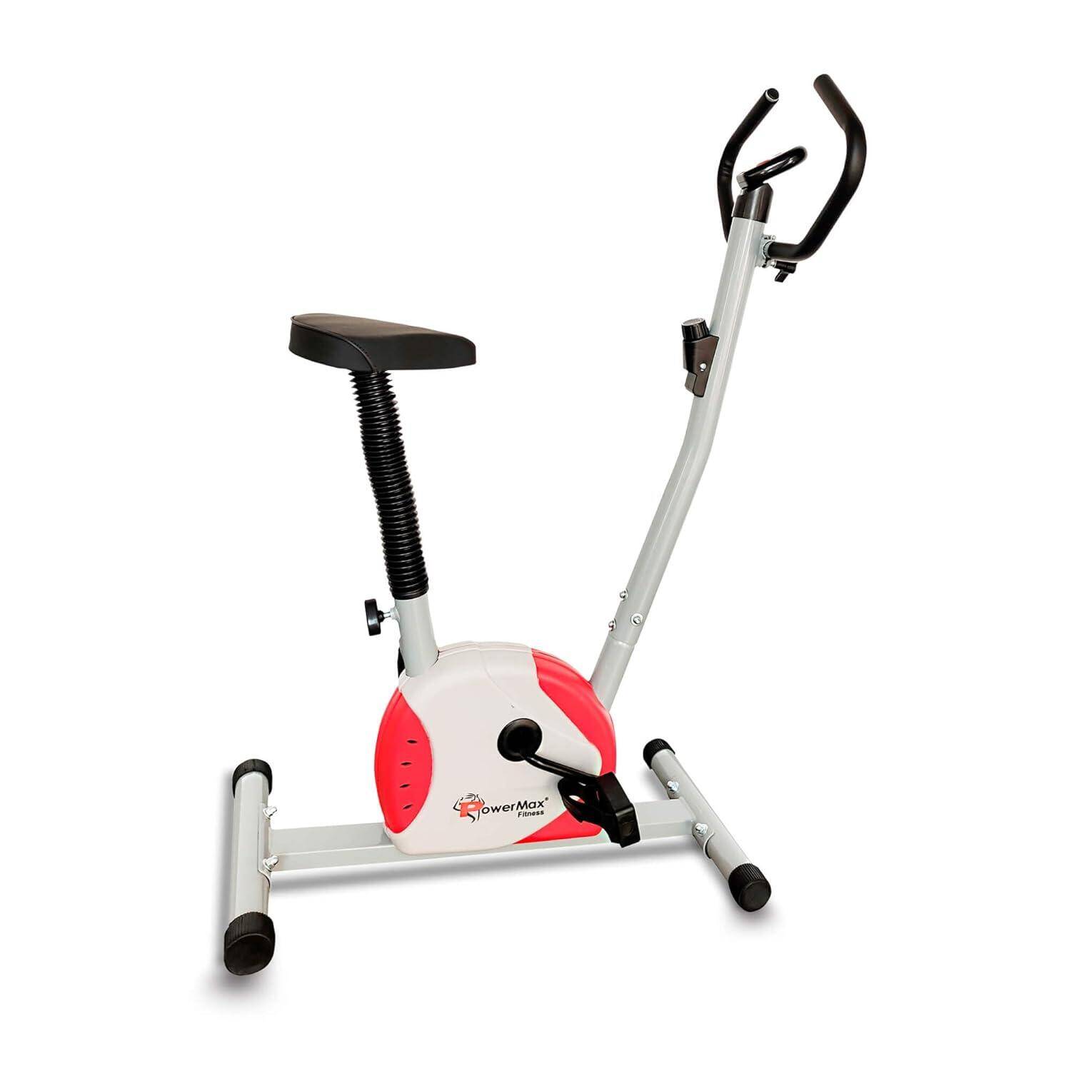 PowerMax Fitness® BU-200 Exercise Upright Bike Exercise Cycle for Home Gym - Dual Action for Full Body Workout - Adjustable Resistance, Height Adjustable seat, Without Back Rest, White colour -  1