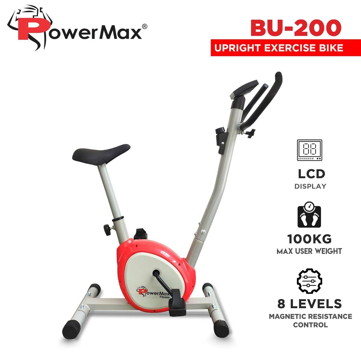 PowerMax Fitness BU-200-AL156 Premiun Upright Exercise Bike for Home Use,HDR foam grip,Comfortable Cusion Seat,Adjustable Height,Exercise Cycle【Max User Wt.100kg |1 PC Crank 】 DIY(DO IT YOURSELF)White -  4