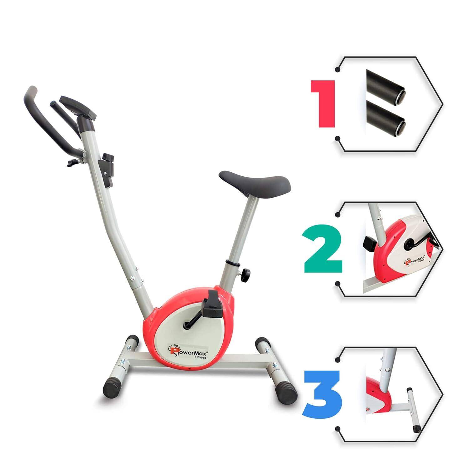 PowerMax Fitness BU-200-AL156 Premiun Upright Exercise Bike for Home Use,HDR foam grip,Comfortable Cusion Seat,Adjustable Height,Exercise Cycle【Max User Wt.100kg |1 PC Crank 】 DIY(DO IT YOURSELF)White -  5