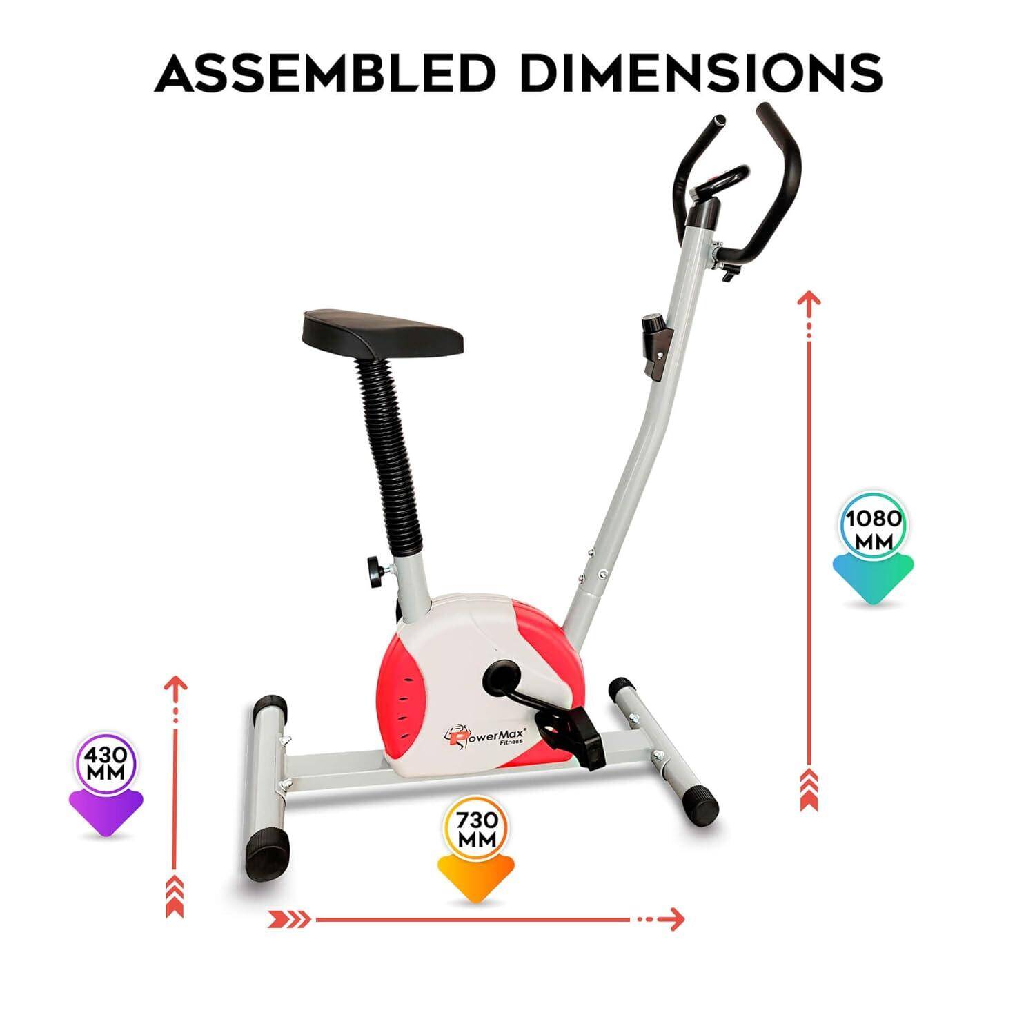PowerMax Fitness® BU-200 Exercise Upright Bike Exercise Cycle for Home Gym - Dual Action for Full Body Workout - Adjustable Resistance, Height Adjustable seat, Without Back Rest, White colour -  5