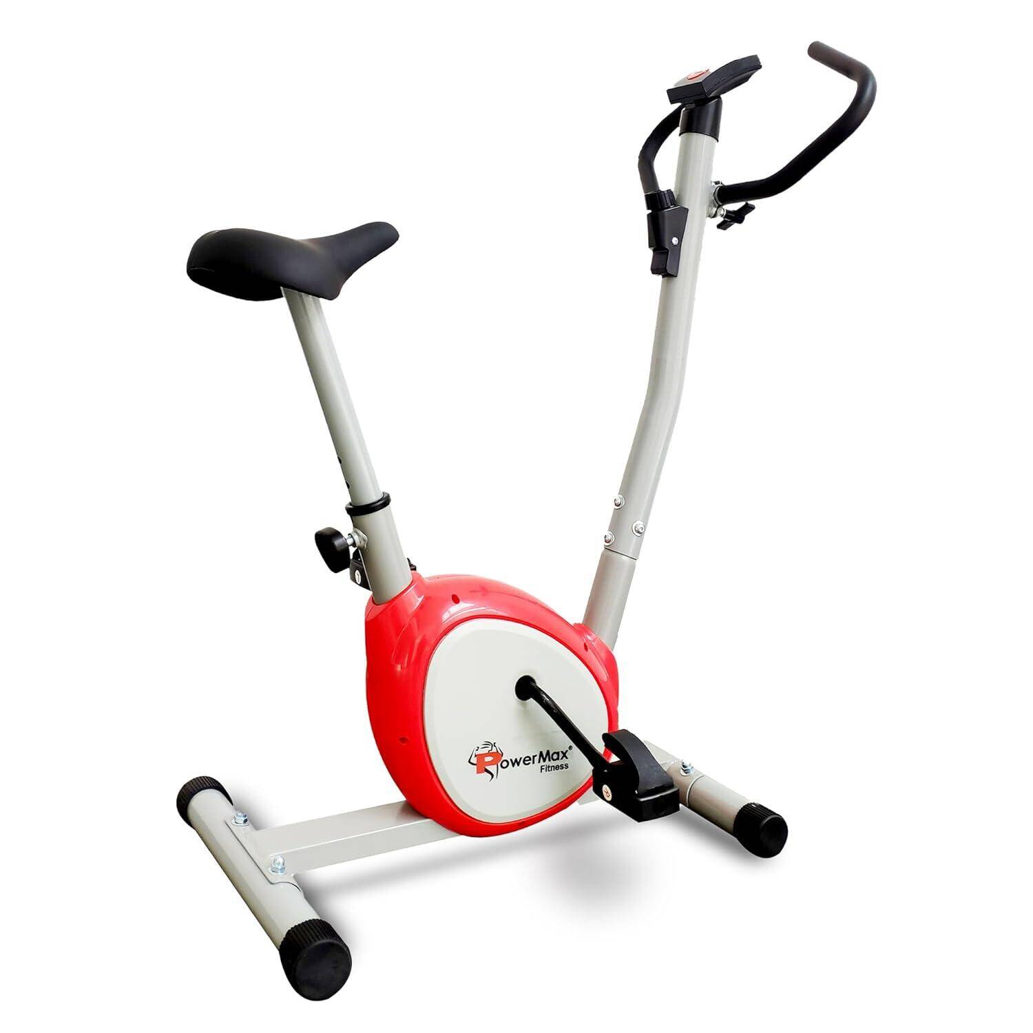 PowerMax Fitness BU-200-AL156 Premiun Upright Exercise Bike for Home Use,HDR foam grip,Comfortable Cusion Seat,Adjustable Height,Exercise Cycle【Max User Wt.100kg |1 PC Crank 】 DIY(DO IT YOURSELF)White -  1