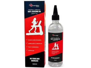 PowerMax Fitness Multi-Purpose PMS-100 (100ml Silicone Oil Bottle) 100% Pure Silicone Treadmill Belt Lubricant, Full Belt Width Lubrication, No Odor & No Propellants, Nozzle Cap for Easy Application