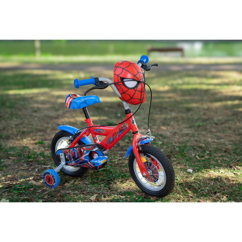 Huffy Spiderman 12" Kinderfiets met Licht & Geluid Masker, Leeftijd 3-5, Rood