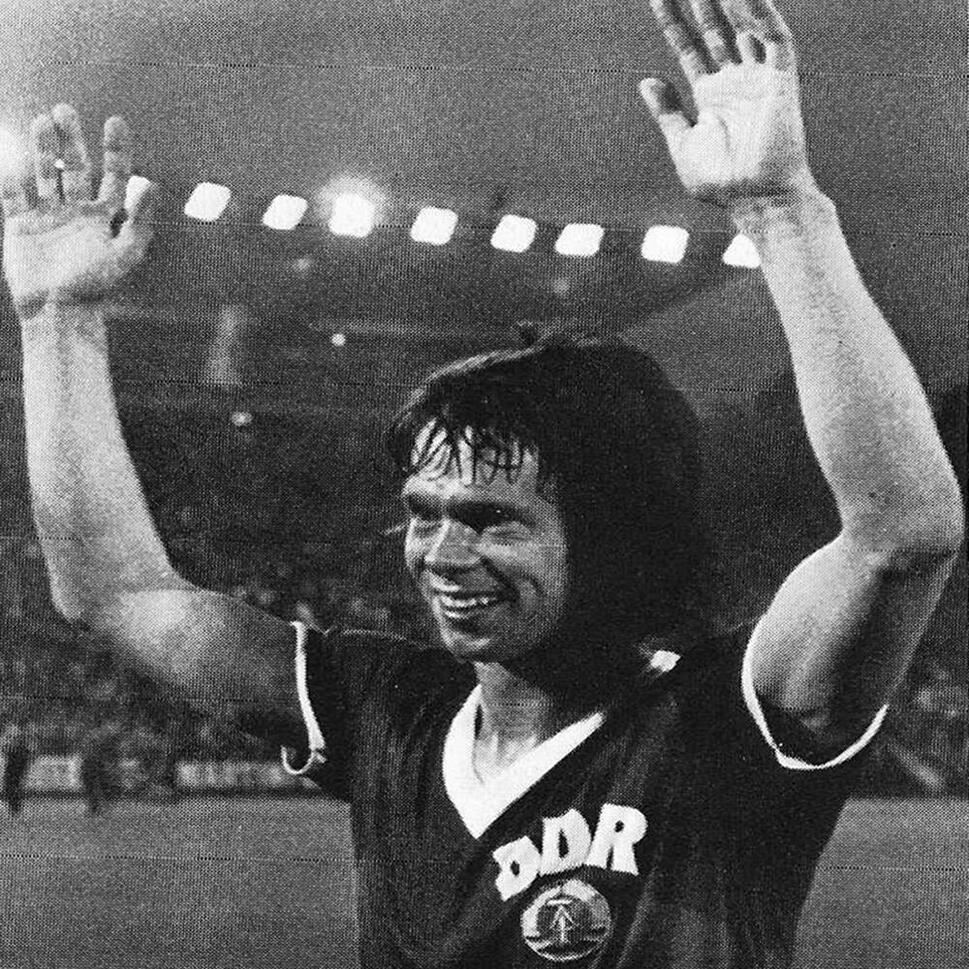 Koszulka retro dla dorosłych - Mistrzostwa Świata DDR 1974 - Niebieska