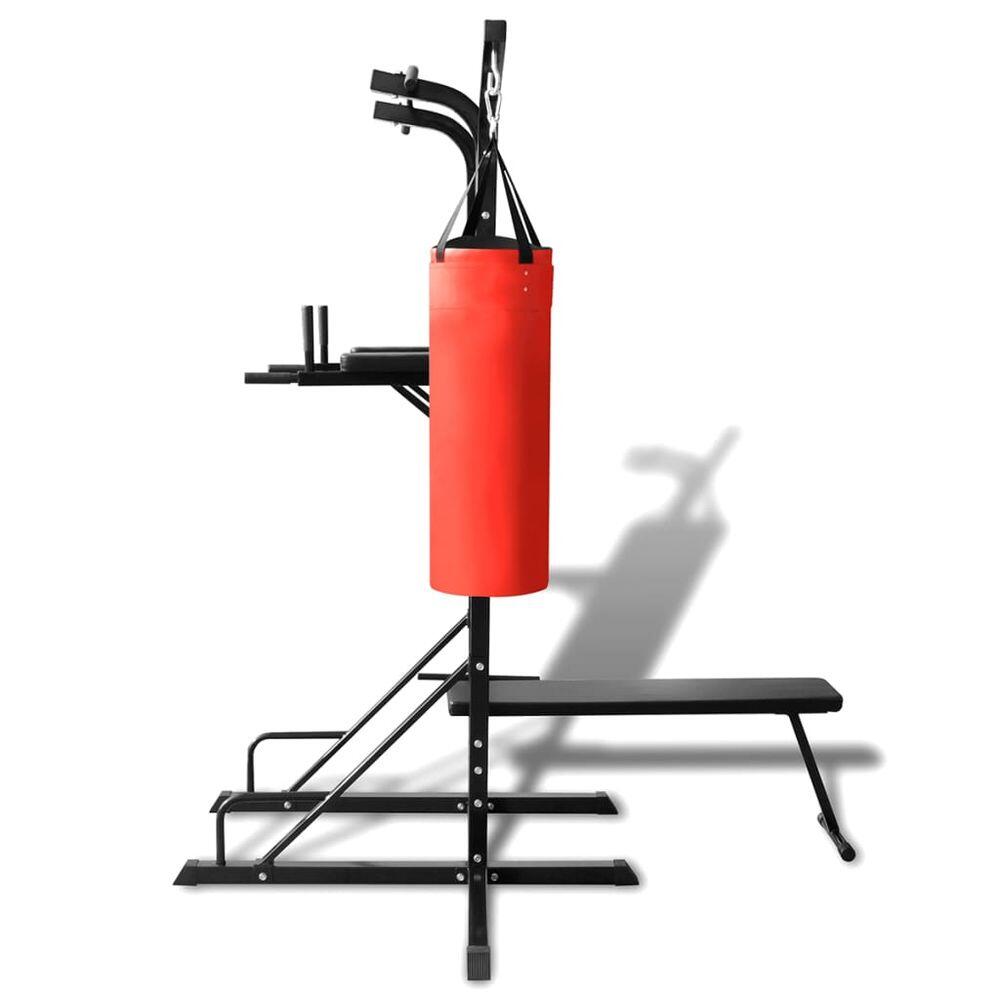 Máquina de musculación con banco y saco de boxeo 3/5