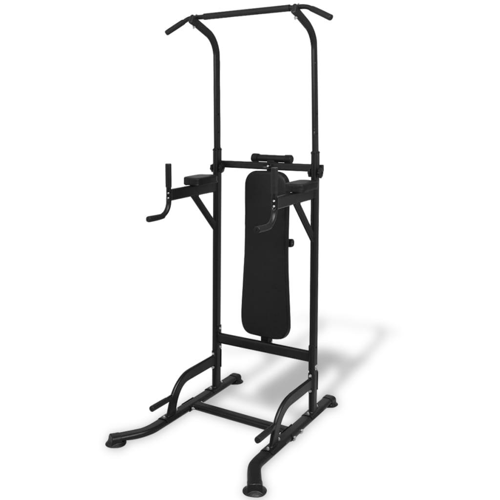 VidaXL torre multifunción con banco de abdominales ajustable, negro 5/5