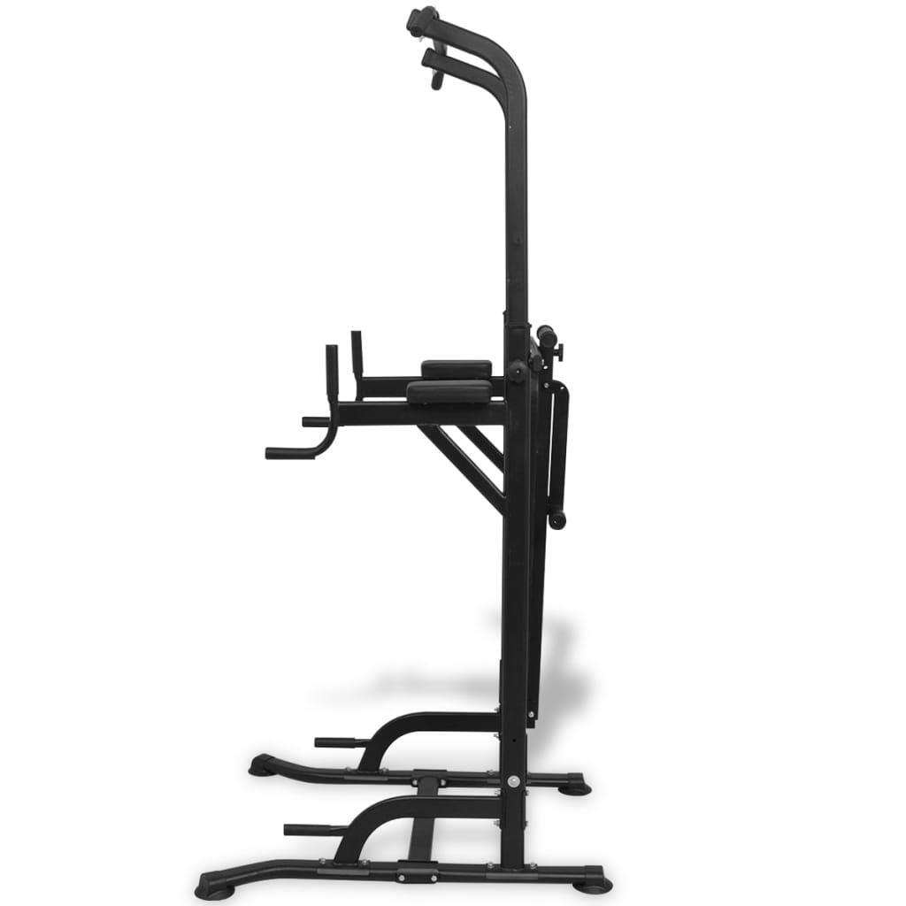 VidaXL torre multifunción con banco de abdominales ajustable, negro 4/5
