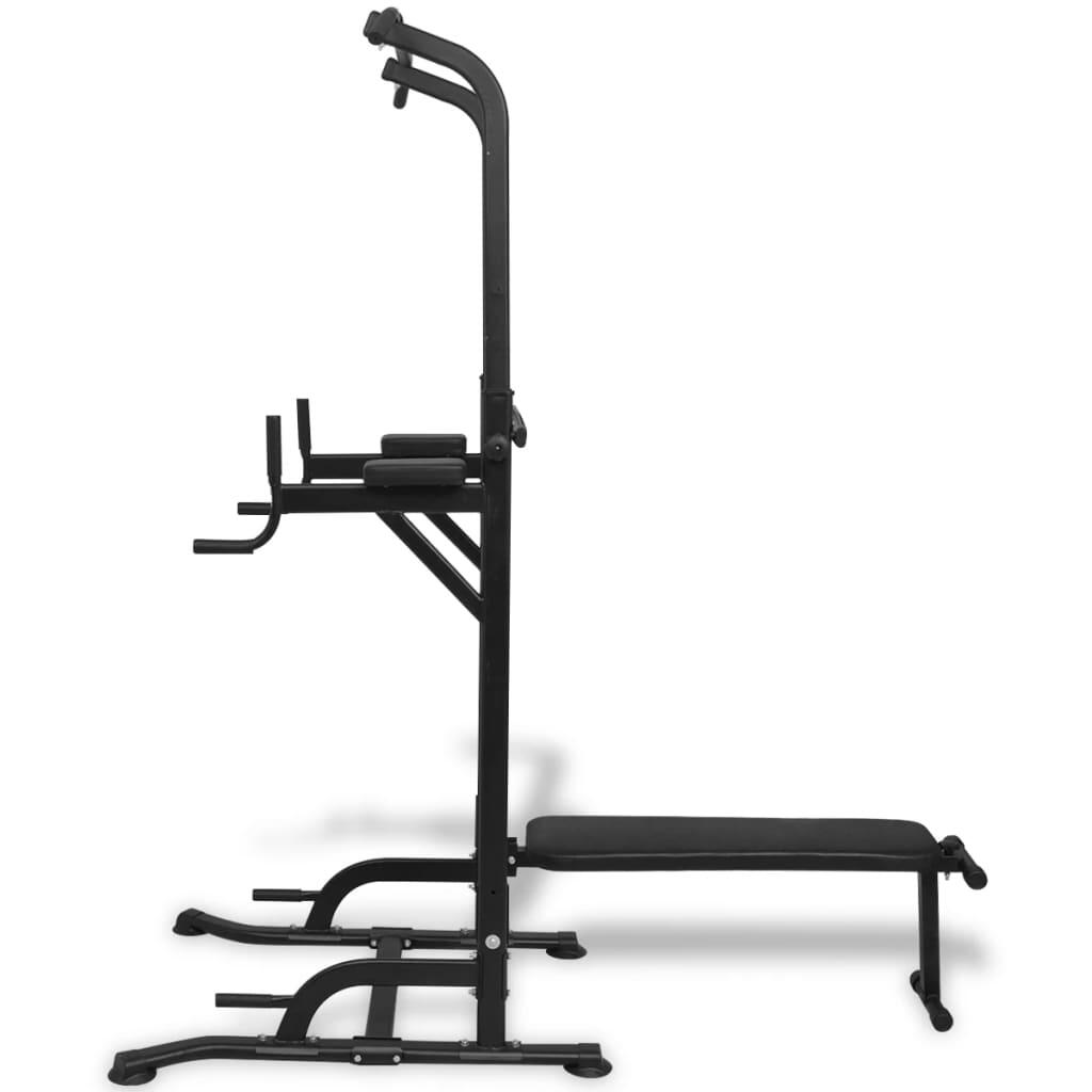 VidaXL torre multifunción con banco de abdominales ajustable, negro 2/5