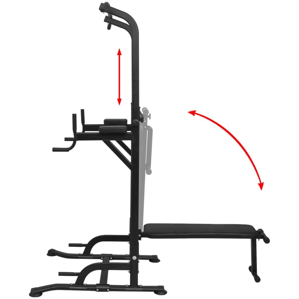 VidaXL torre multifunción con banco de abdominales ajustable, negro 3/5
