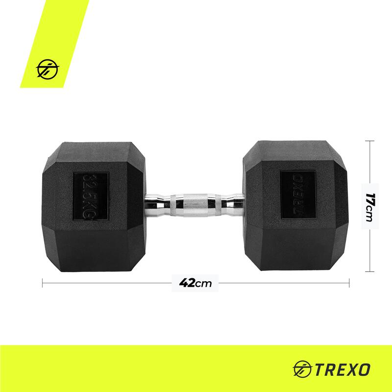 Hantel ogumowany TREXO Hex 32.5 kg